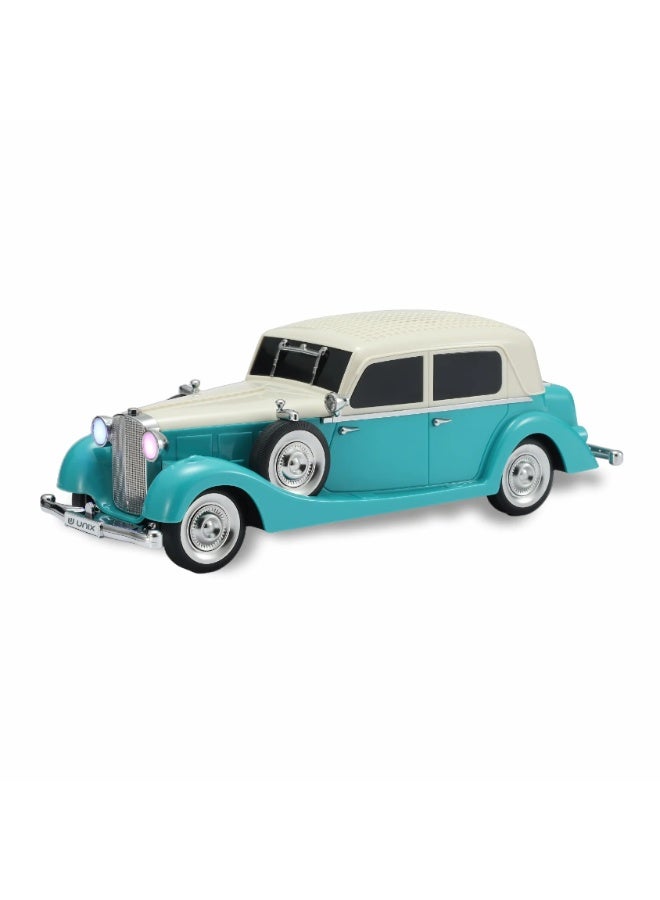 يونيكس مكبر صوت لاسلكي يونكس Vintage Pontiac 34 بتصميم سيارة | صوت عميق 10W | بلوتوث 5.4 | ستيريو TWS | دعم USB/TF/AUX/FM | مصابيح LED عتيقة | أزرق - Image 1